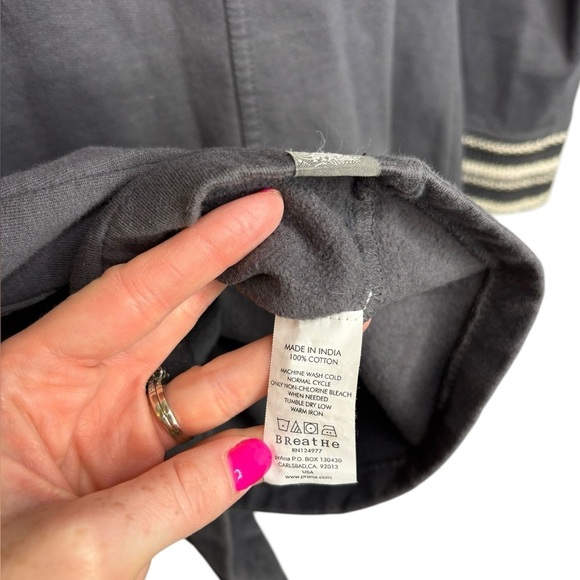 Prana Rowen Gray Woven Striped Button Front Fleece Longline Trench Jacket - Picture 6 of 9